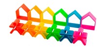 Dena siliconen speelgoed set - kindjes en huisjes - neon kleuren-3