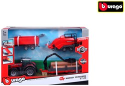 Bburago Massey Ferguson tractor speelgoed met 3 aanhangers frictie