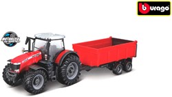 Bburago tractor Massey Ferguson speelgoed kiepwagen frictie rood zwart 10 cm