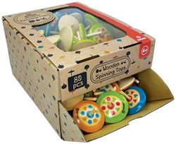 Svoora houten tol Indie mini speelgoed 3 designs FSC 6+ 80 stuks