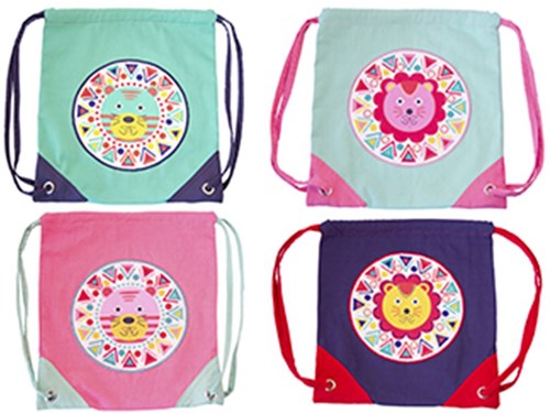 Global Affairs gymtas wilde dieren met voering 33x35 cm kleurrijk