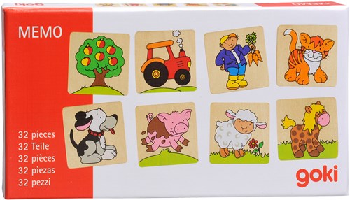 Goki houten memoryspel boerderij dieren en attributen - educatief speelgoed-2