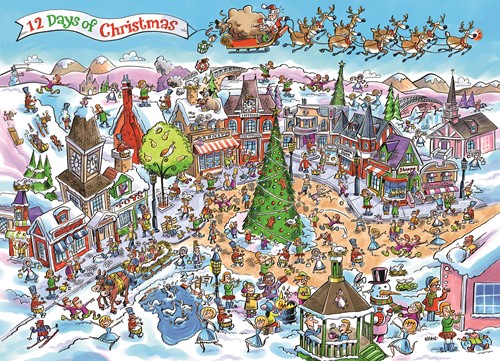 Cobble Hill puzzel Doodletown 12 Days of Christmas - 1000 stukjes