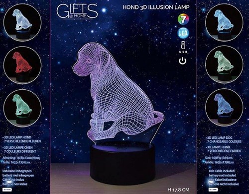 3D LED lamp hond multicolor met usb kabel decoratief speelgoed