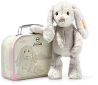 Steiff pluche Hoppie rabbit in suitcase, light grey - 26 cm