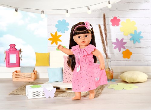BABY born poppenkleding bloemenjurk roze 43 cm met haarband-2