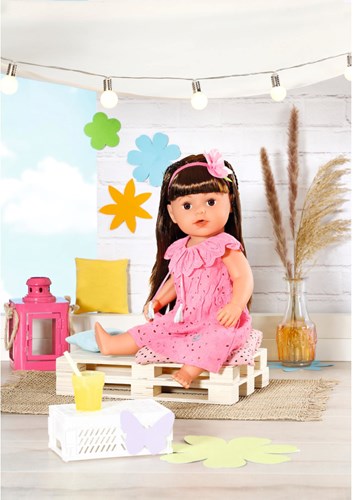 BABY born poppenkleding bloemenjurk roze 43 cm met haarband-3