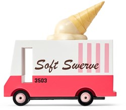 Candylab houten speelgoedauto - Ice Cream Van roze wit - vintage bus