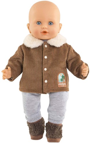 Corolle poppenjasje velours Kleine Ontdekker 36cm bruin fleece natuurprint-3