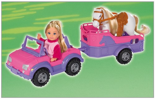 Horse Trailer speelgoedset roze jeep met pop en paardentrailer-2