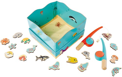 Houten visspel educatief speelgoed aquarium magneet hengel 19-delig-2