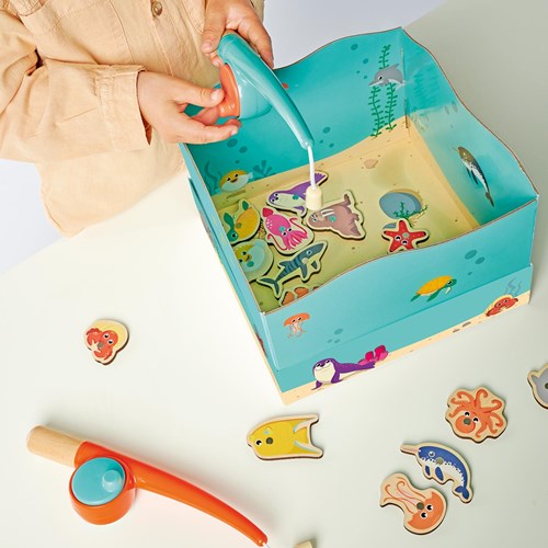 Houten visspel educatief speelgoed aquarium magneet hengel 19-delig-3