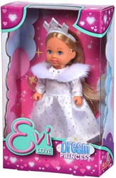 Mini pop droomprinses modepop met lang haar en winterjurk wit
