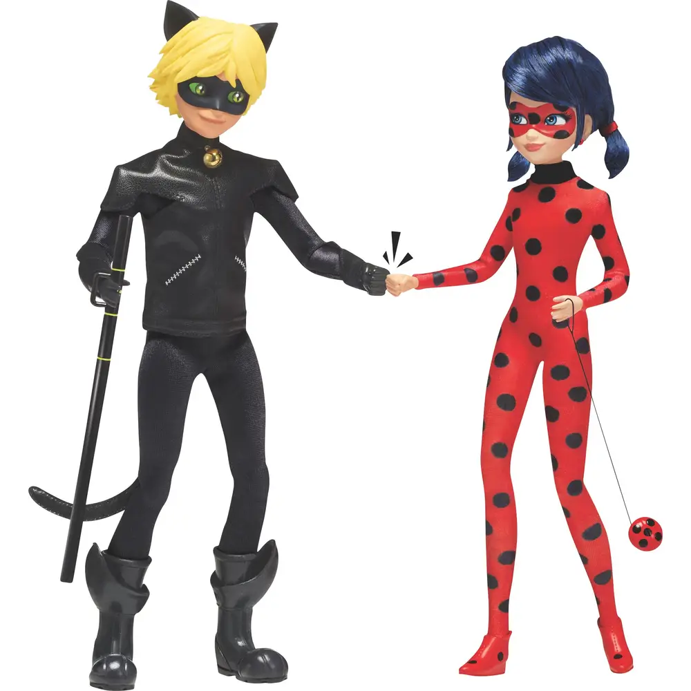 Bandai Miraculous Ladybug en Cat Noir poppen - 26 cm - Superhelden speelgoed