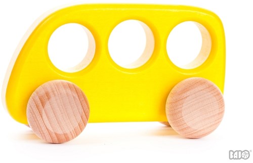 Bajo houten bus geel - duurzaam speelgoed busje voor kinderen