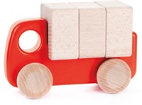 Bajo houten vrachtwagen met blokken - duurzaam speelgoed geel