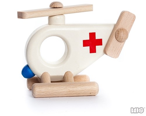 Bajo houten helikopter ambulance - duurzaam speelgoed 8 cm