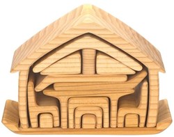 nic houten huis bouwset met meubels - educatief speelgoed 22 cm