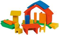 nic houten huis speelgoed met meubels - kleurrijk bouwplezier