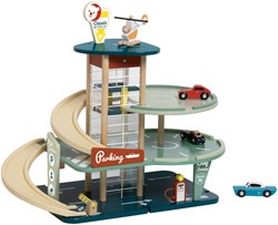 Classic World houten vintage garage speelgoed met auto's en lift, 11-delig