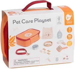 Classic World houten dieren verzorgen speelset - rollenspel speelgoed tas 16dlg
