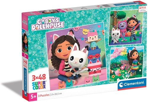 Clementoni Gabby's Dollhouse puzzel set - 3 x 48 stukjes cartoon