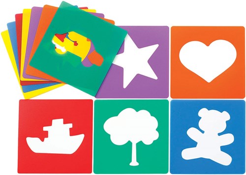 Colorations tekensjablonen set - 12 herbruikbare stencils voor kinderen