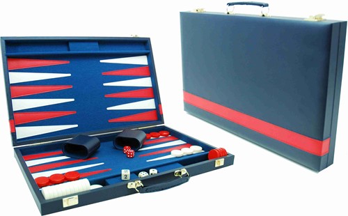 HOT Games Backgammon 38 cm blauw m.rode bies