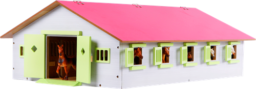 Kids GLOBE paardenstal houten speelgoed roze met 9 boxen 1:32 schaal-3