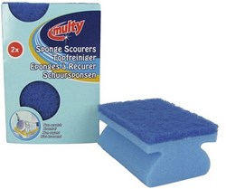 Multy schuursponsen soft handgreep blauw 2 stuks schoonmaak
