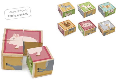 DAM Scratch Build&Play: BLOKKENPUZZEL Boerderij met 4 blokken 9x9x4.5cm, in hout, in doos, 18m+