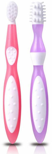 KidsMe Eerste Tandenborstel set - Voor baby, kind & peuter - Paars/Rood