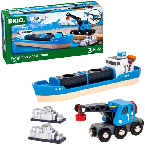 Brio containerschip met kraanwagen - speelgoed voor treinbaan - 33534-3