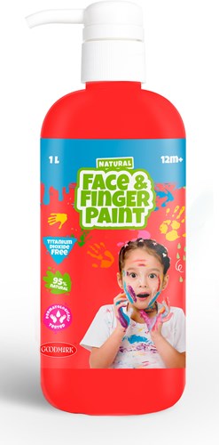 Natural Face & Fingerpaint Fles met Pompje - Rood, 1L