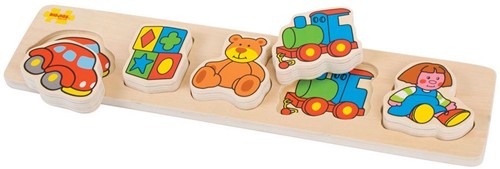 Bigjigs houten vormenpuzzel tillen en matchen Speelgoed - 5 stukjes