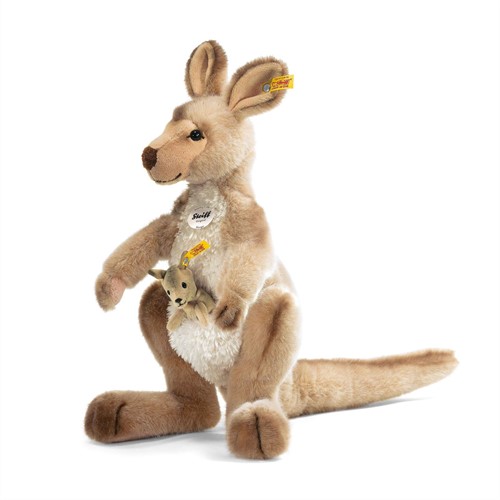 Steiff knuffel kangoeroe met baby Kango, beige getipt