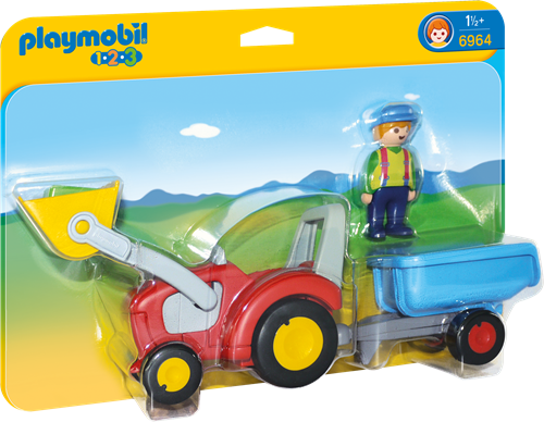 Playmobil 1.2.3 - Boer met tractor en aanhangwagen  6964