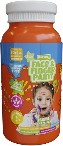 Natural Face & Fingerpaint Fles - Oranje, 250ml