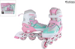 Inline skeelers roze groen verstelbaar maat 29-32 kinderskates