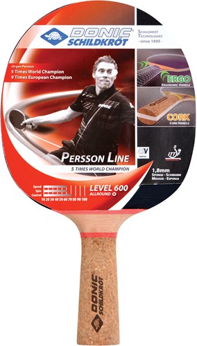 Schildkröt tafeltennisbat Persson 600 met kurk handgreep en ITTF goedkeuring