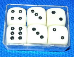 Longfield Games dobbelstenen set 16mm in doosje - 6 stuks wit kunststof