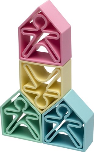Dena siliconen speelgoedset - 6 kinderen 6 huizen pastel kleuren-2
