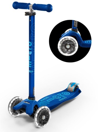 Micro kinderstep Maxi Deluxe LED marine blauw - verstelbaar stuur - LED wielen