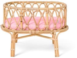 Rotan poppenwiegje met roze matrasje