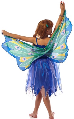 Dreamy Dress-Ups jurk verkleedkostuum met pauw vleugels XS kinderen