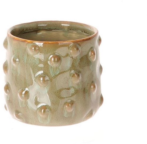 HBX natural living bloempot keramiek olijfgroen 11,5x11cm decoratie
