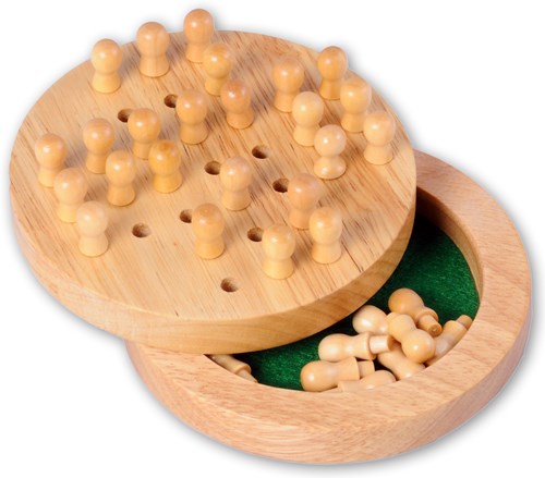 Twisk houten solitair denkspel reisformaat met deksel 12 cm