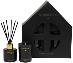 Countryfield cadeaupakket zwart geurstokjes en kaars 19,5x6,5x22cm
