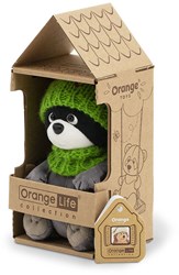 Orange Toys knuffel wasbeer met groene muts - pluche speelgoed