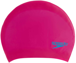 Speedo badmuts junior siliconen lang haar roze-blauw zwemmen